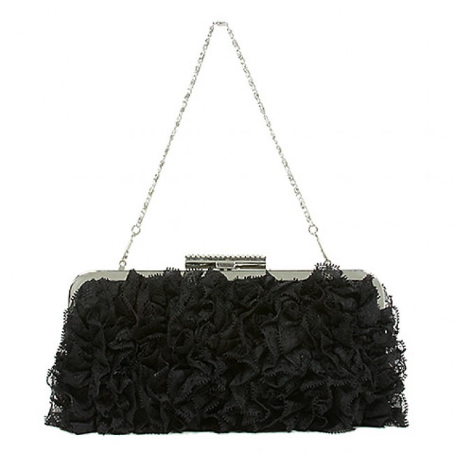 Evening Bag -  Ruffled &ndash; Black &ndash; BG-7447BK